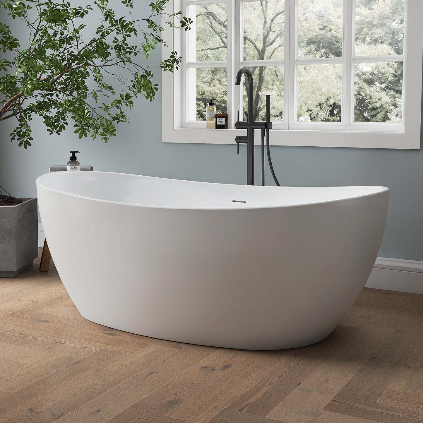 Medunjess 55'' Cascade Freestanding Tub Deep Soaking Acrylic Bathtub