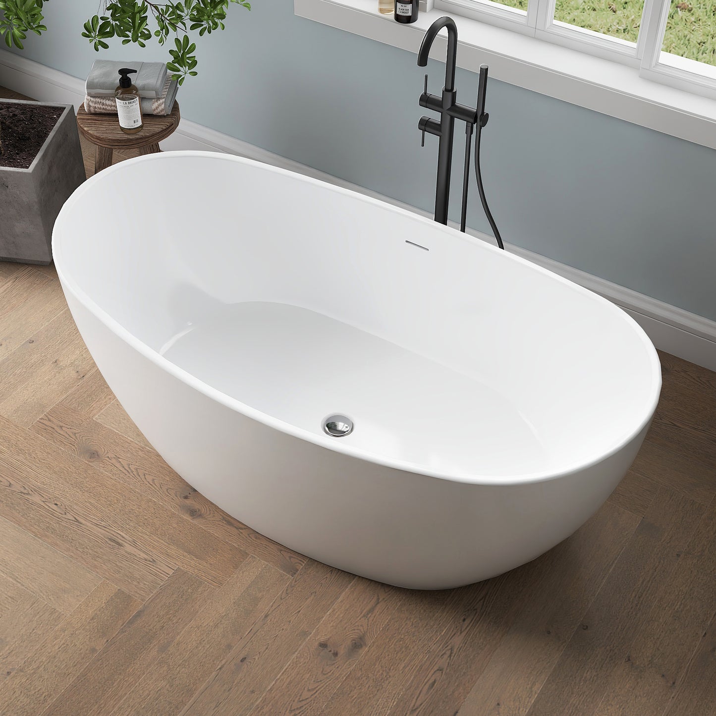 Medunjess 55'' Cascade Freestanding Tub Deep Soaking Acrylic Bathtub