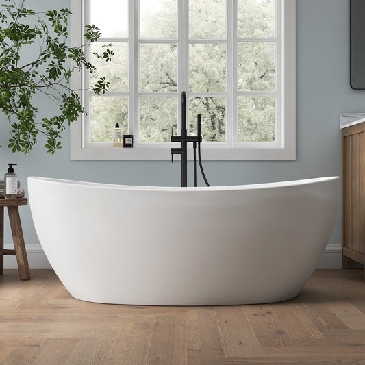 Medunjess 55'' Cascade Freestanding Tub Deep Soaking Acrylic Bathtub