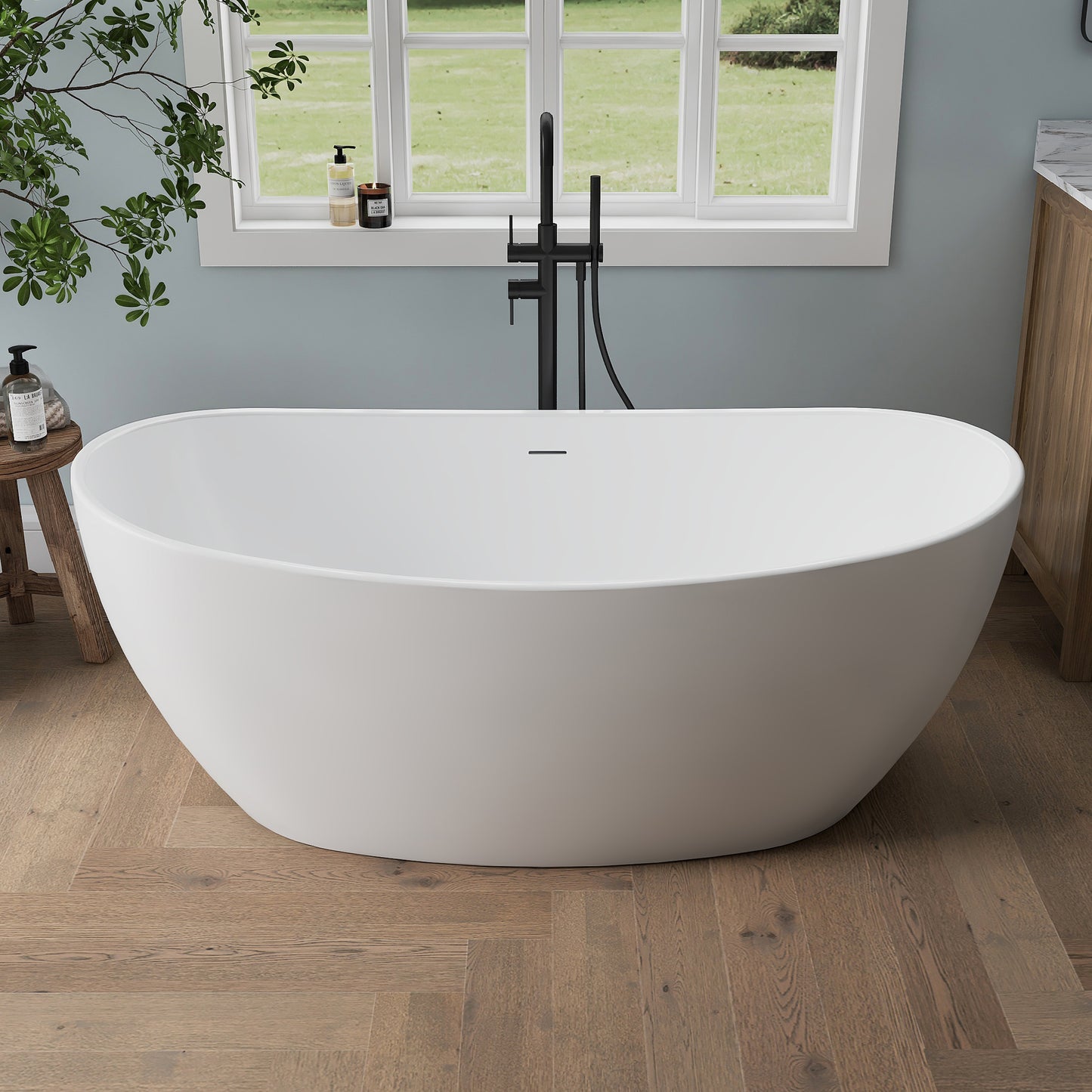 Medunjess 55'' Cascade Freestanding Tub Deep Soaking Acrylic Bathtub