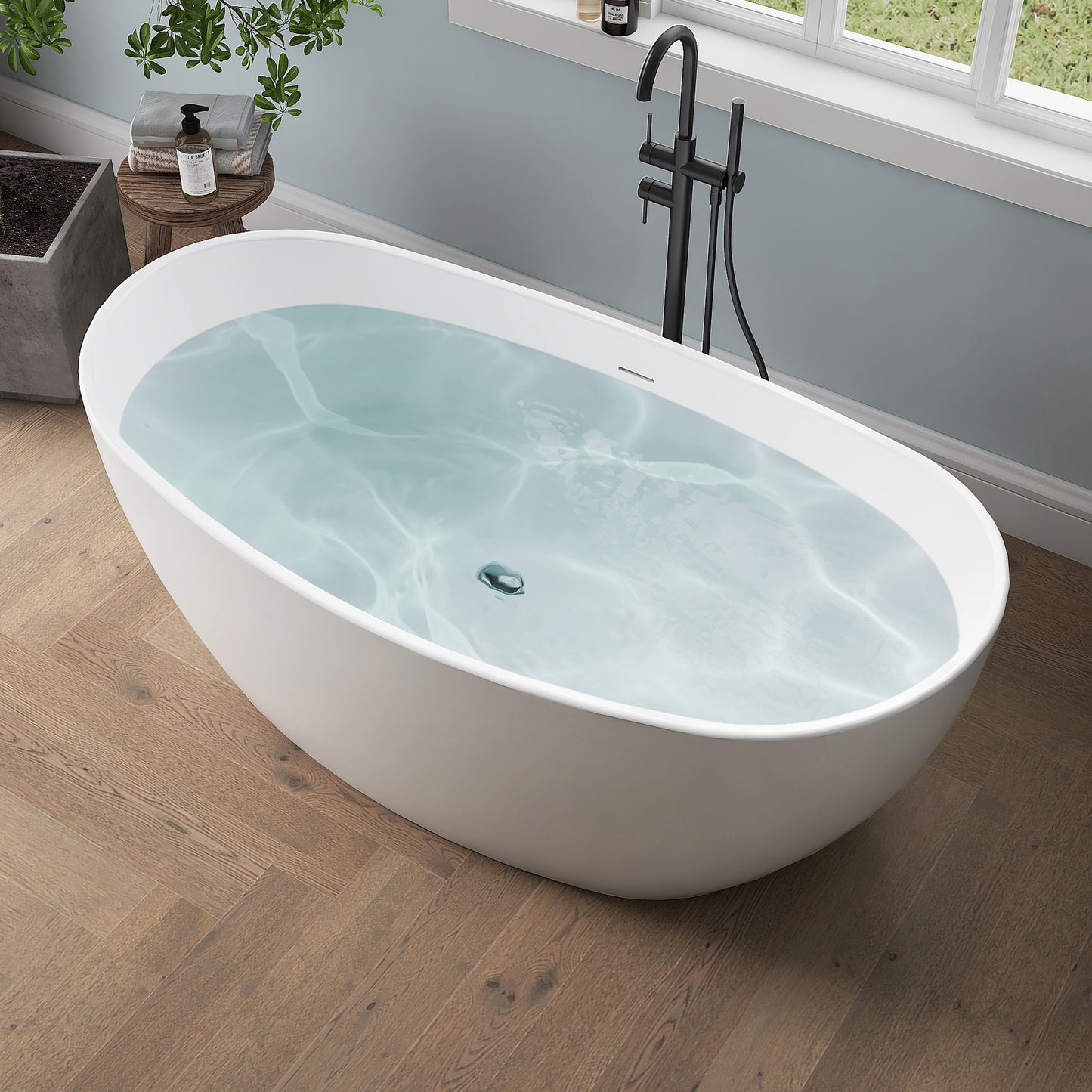 Medunjess 55'' Cascade Freestanding Tub Deep Soaking Acrylic Bathtub