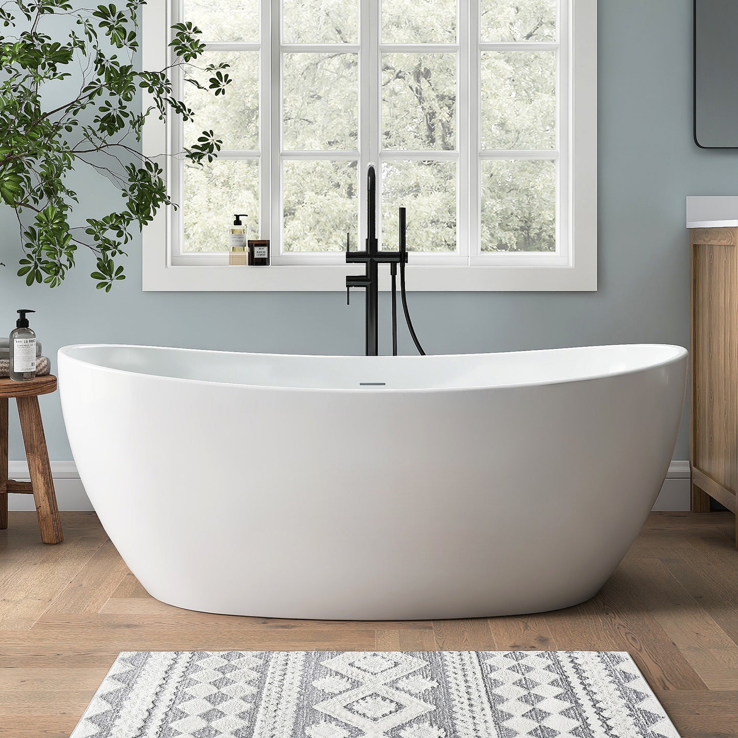 Medunjess 60'' Void Freestanding Tub Deep Soaking Acrylic Bathtub