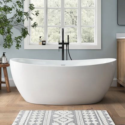 Medunjess 60'' Void Freestanding Tub Deep Soaking Acrylic Bathtub