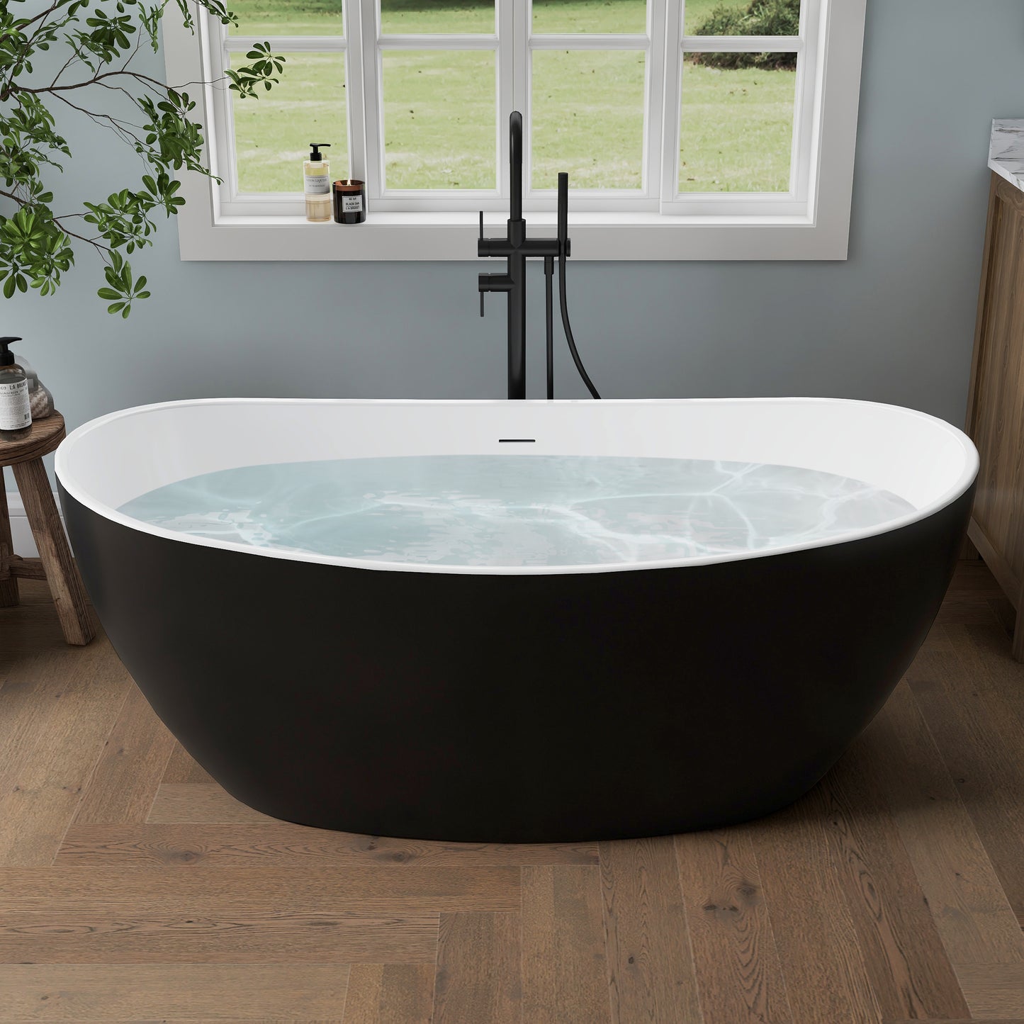 Medunjess 60'' Void Freestanding Tub Deep Soaking Acrylic Bathtub