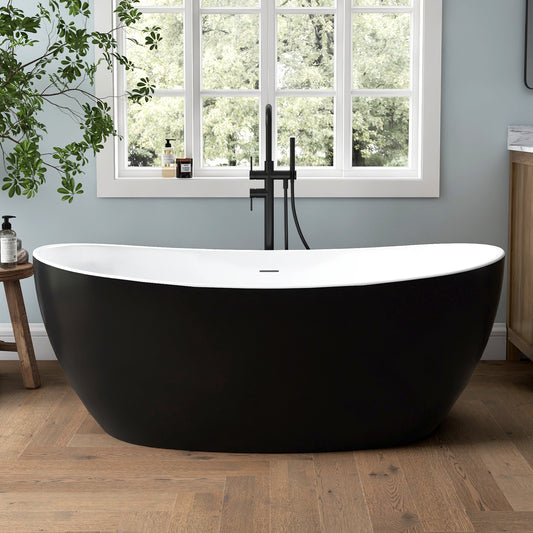 Medunjess 60'' Void Freestanding Tub Deep Soaking Acrylic Bathtub