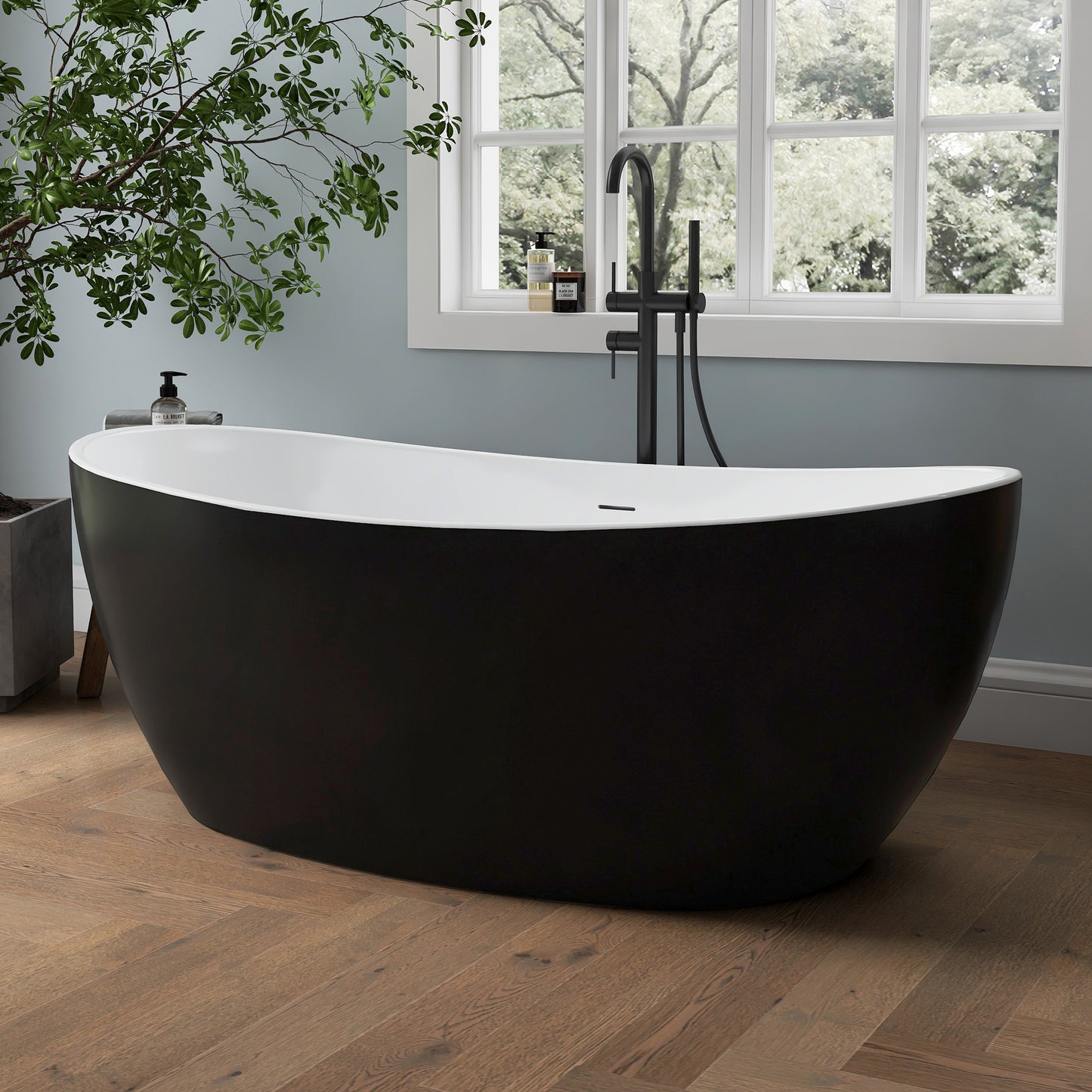 Medunjess 60'' Void Freestanding Tub Deep Soaking Acrylic Bathtub
