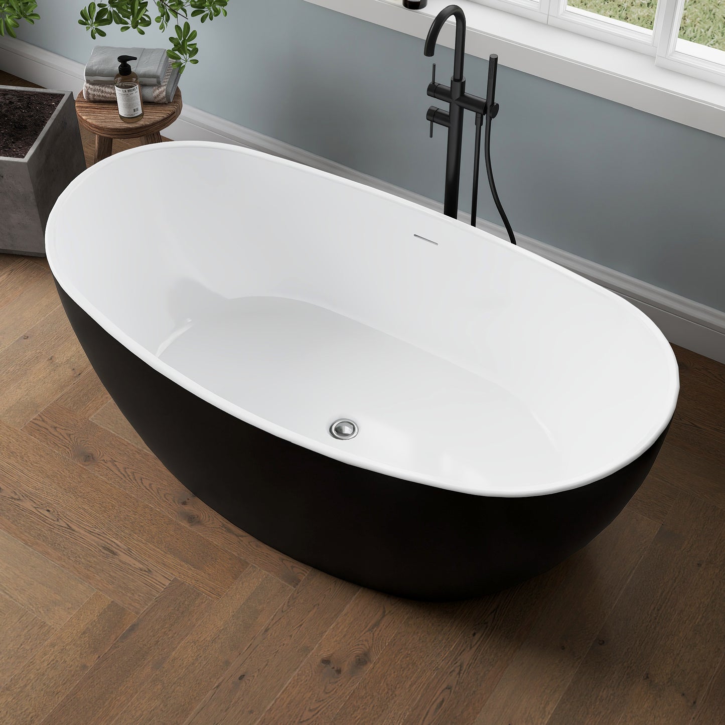 Medunjess 60'' Void Freestanding Tub Deep Soaking Acrylic Bathtub
