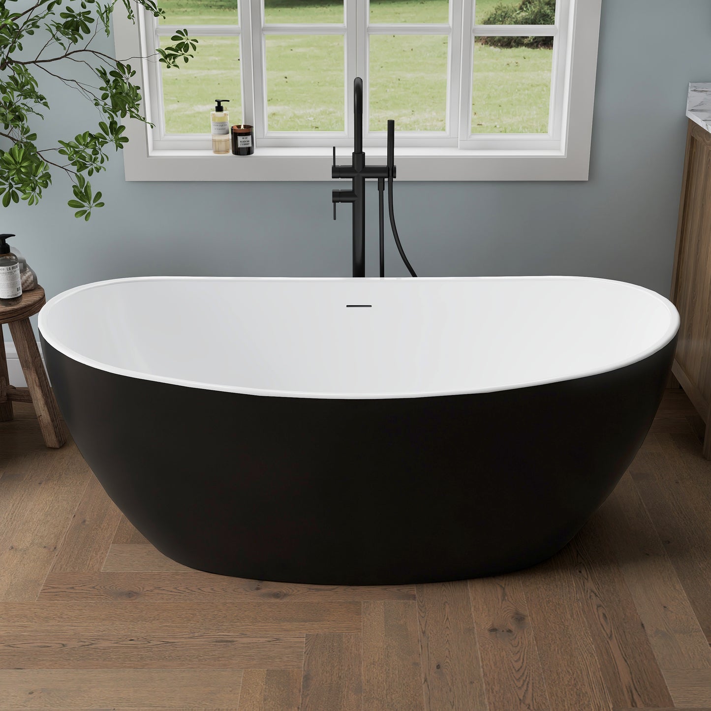 Medunjess 60'' Void Freestanding Tub Deep Soaking Acrylic Bathtub
