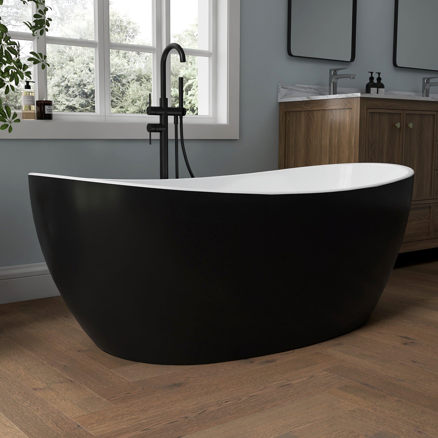 Medunjess 60'' Void Freestanding Tub Deep Soaking Acrylic Bathtub