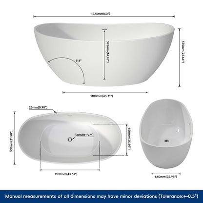 Medunjess 61'' Ethos Freestanding acrylic bathtub