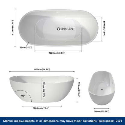 Medunjess 66'' Ethos Freestanding acrylic bathtub