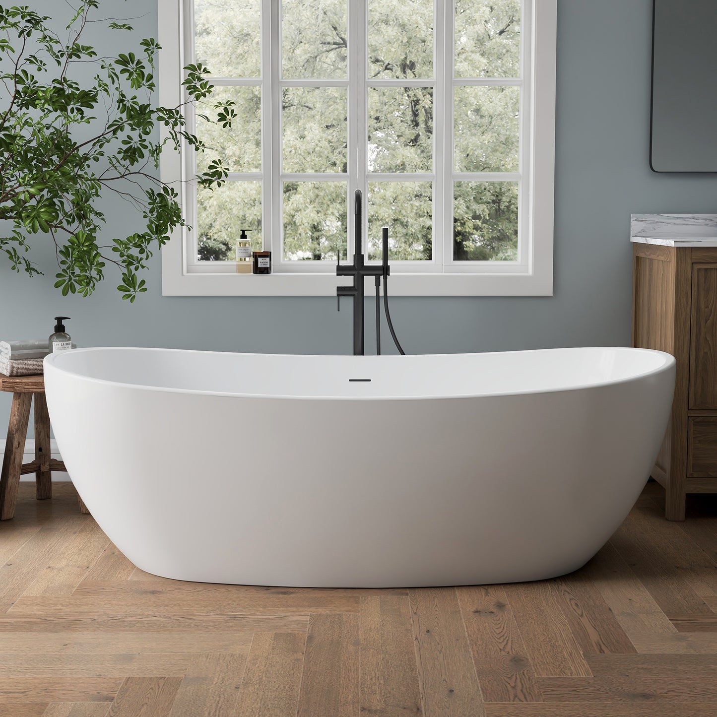 Medunjess 70'' Drift Freestanding Tub Deep Soaking Acrylic Bathtub