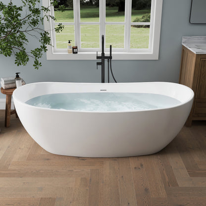 Medunjess 70'' Drift Freestanding Tub Deep Soaking Acrylic Bathtub