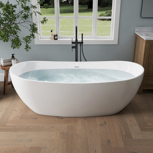 Medunjess 70'' Drift Freestanding Tub Deep Soaking Acrylic Bathtub