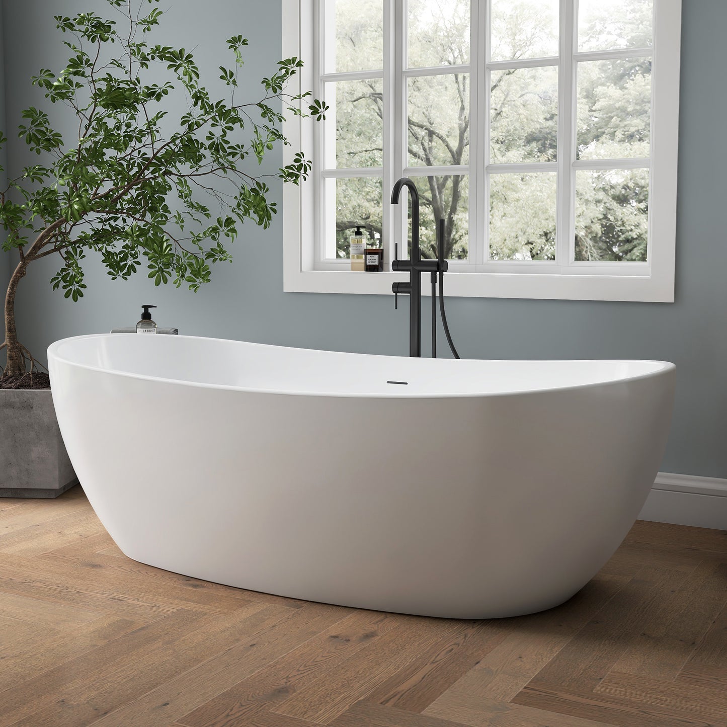 Medunjess 70'' Drift Freestanding Tub Deep Soaking Acrylic Bathtub