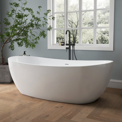 Medunjess 70'' Drift Freestanding Tub Deep Soaking Acrylic Bathtub