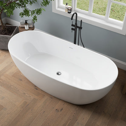 Medunjess 70'' Drift Freestanding Tub Deep Soaking Acrylic Bathtub