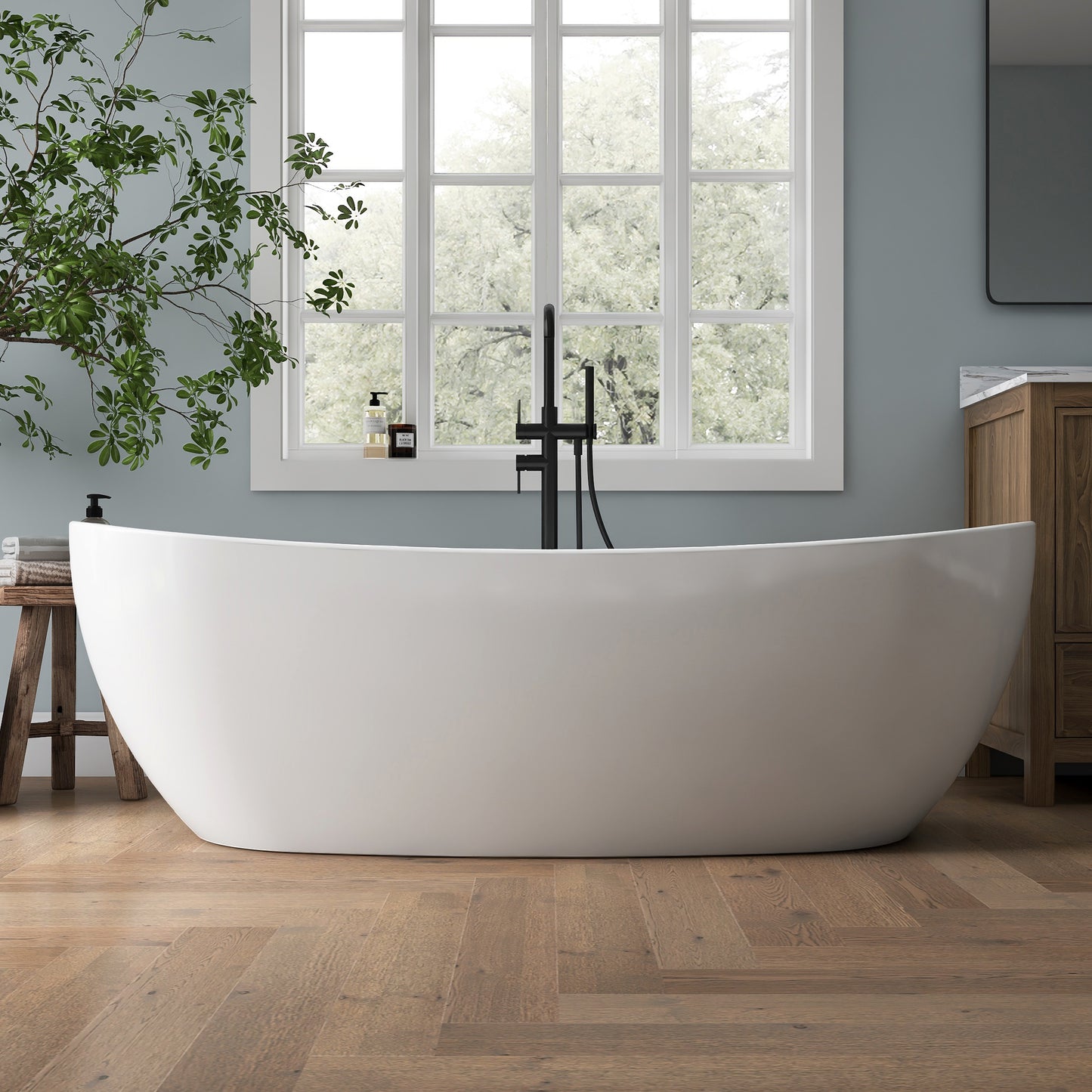Medunjess 70'' Drift Freestanding Tub Deep Soaking Acrylic Bathtub