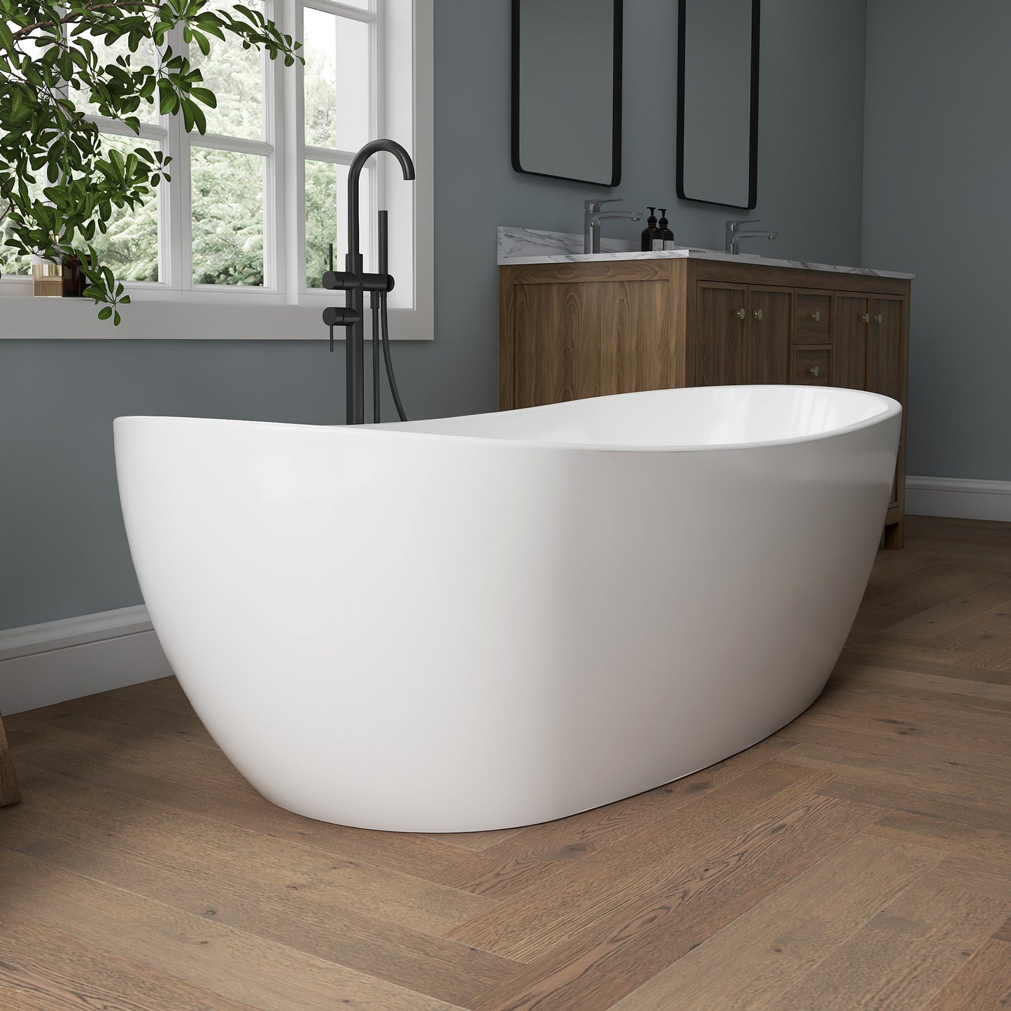 Medunjess 70'' Drift Freestanding Tub Deep Soaking Acrylic Bathtub