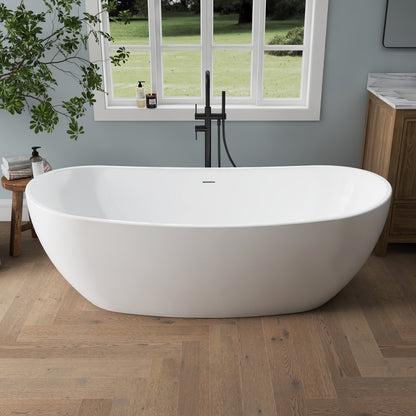 Medunjess 70'' Drift Freestanding Tub Deep Soaking Acrylic Bathtub