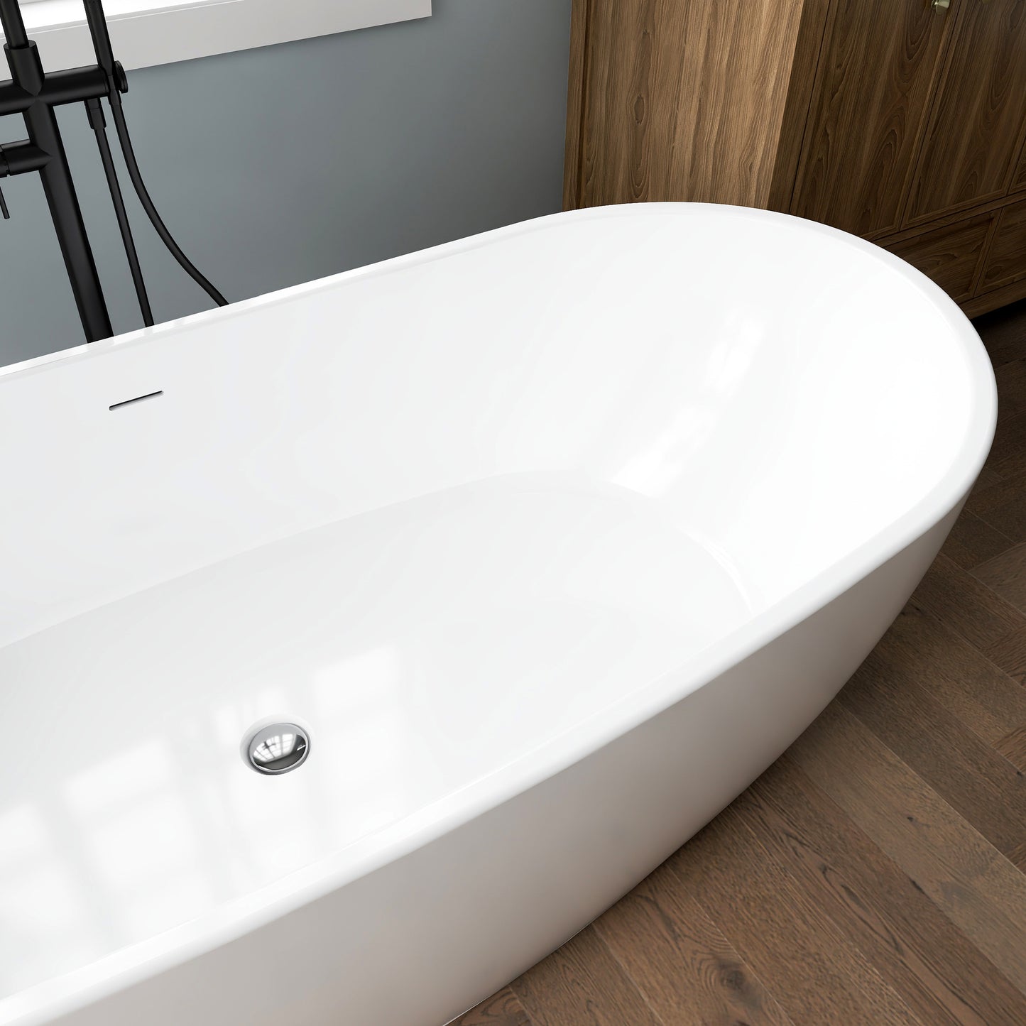 Medunjess 70'' Drift Freestanding Tub Deep Soaking Acrylic Bathtub