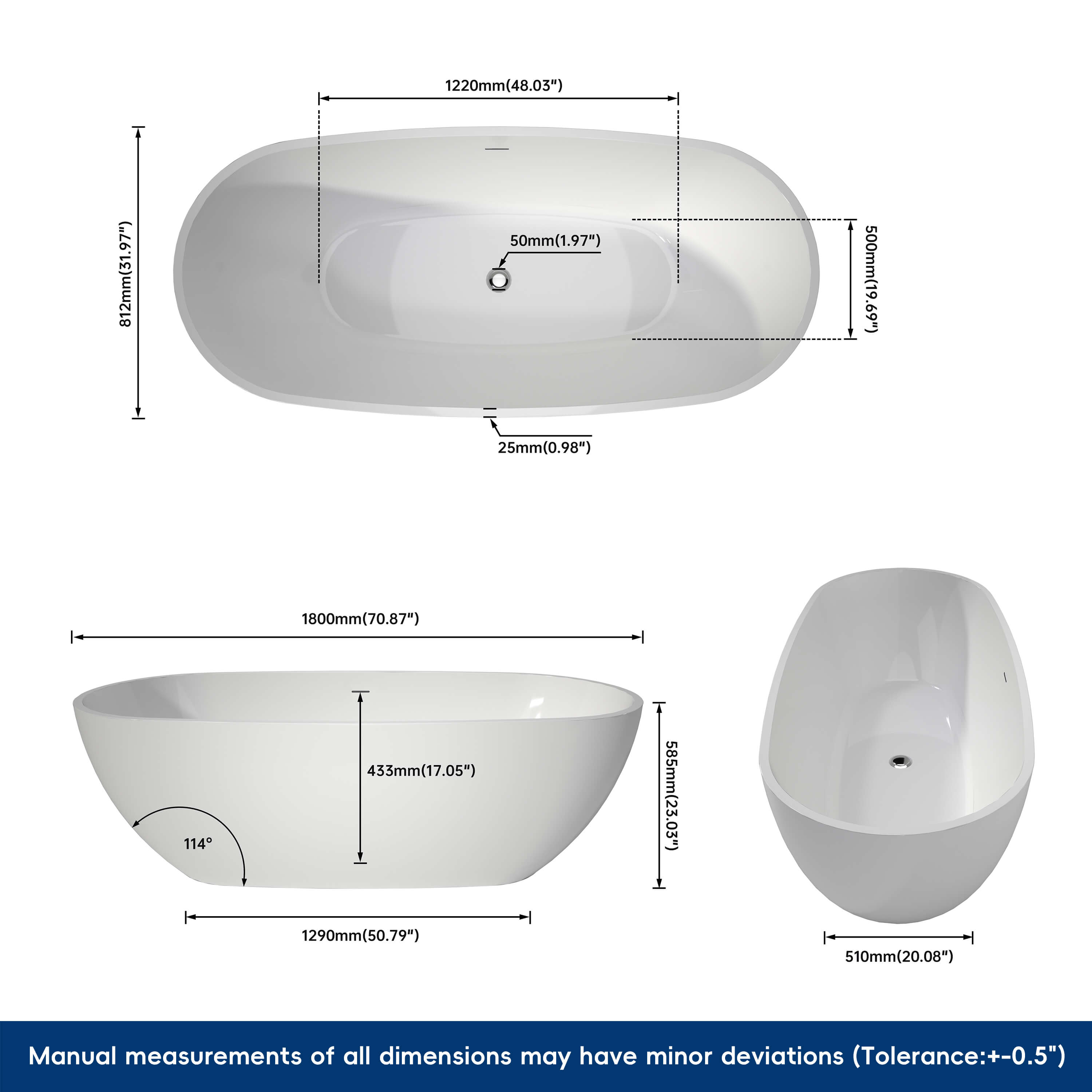Medunjess 71'' Form Freestanding acrylic bathtub