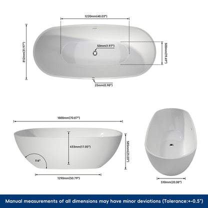 Medunjess 71” Form Freestanding acrylic bathtub