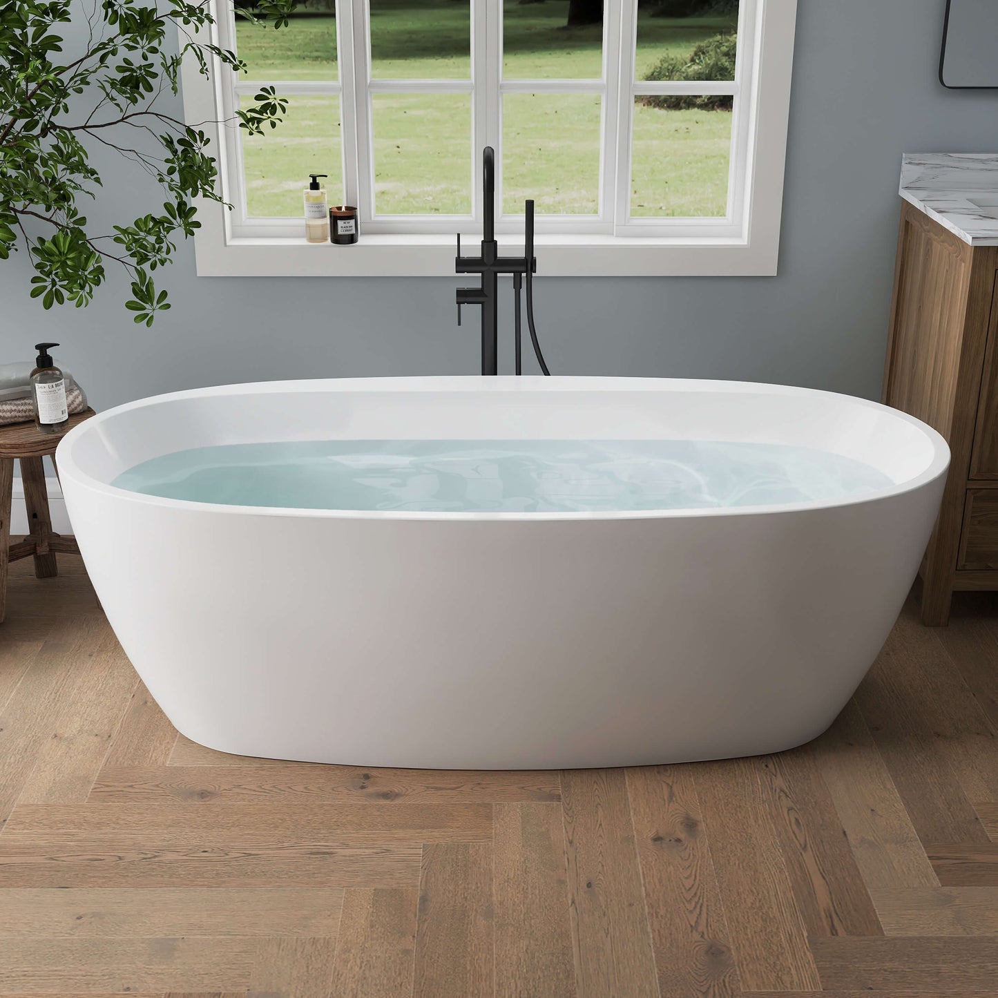 Medunjess 67'' Mono Freestanding Tub Deep Soaking Acrylic Bathtub