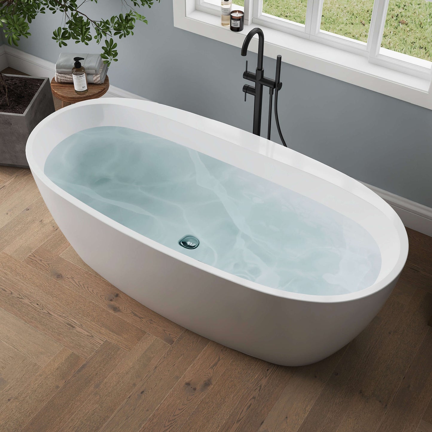 Medunjess 67'' Mono Freestanding Tub Deep Soaking Acrylic Bathtub