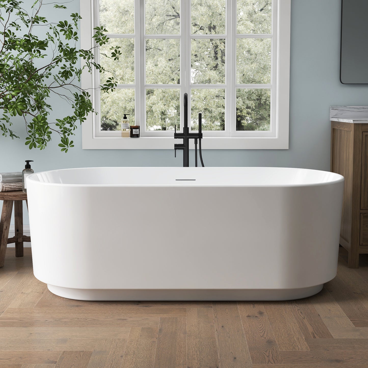 Medunjess 67'' Aria Acrylic Freestanding Tub Freestanding Soaking Bathtub