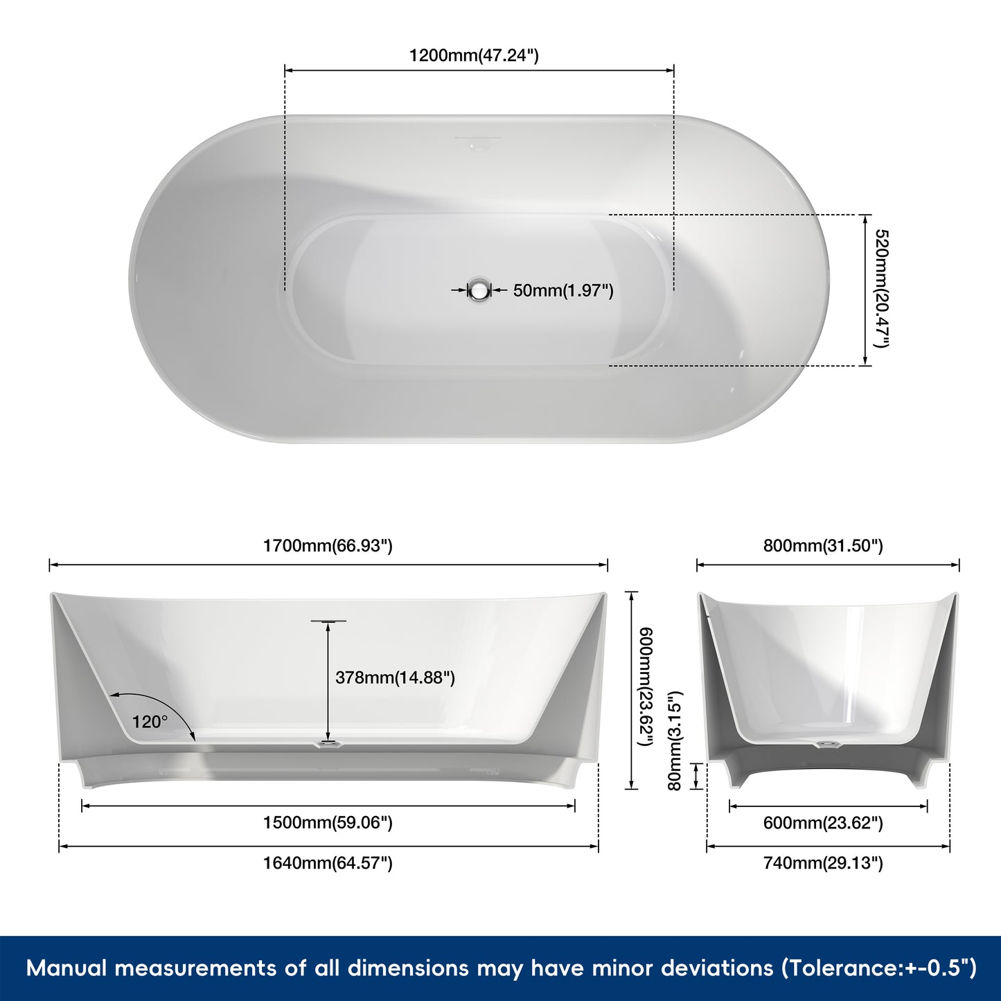 Medunjess 67'' Aria Acrylic Freestanding Tub Freestanding Soaking Bathtub