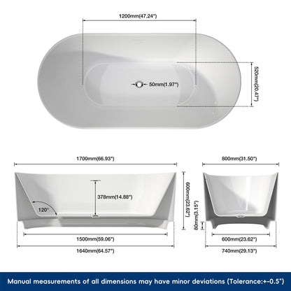 Medunjess 67'' Aria Acrylic Freestanding Tub Freestanding Soaking Bathtub