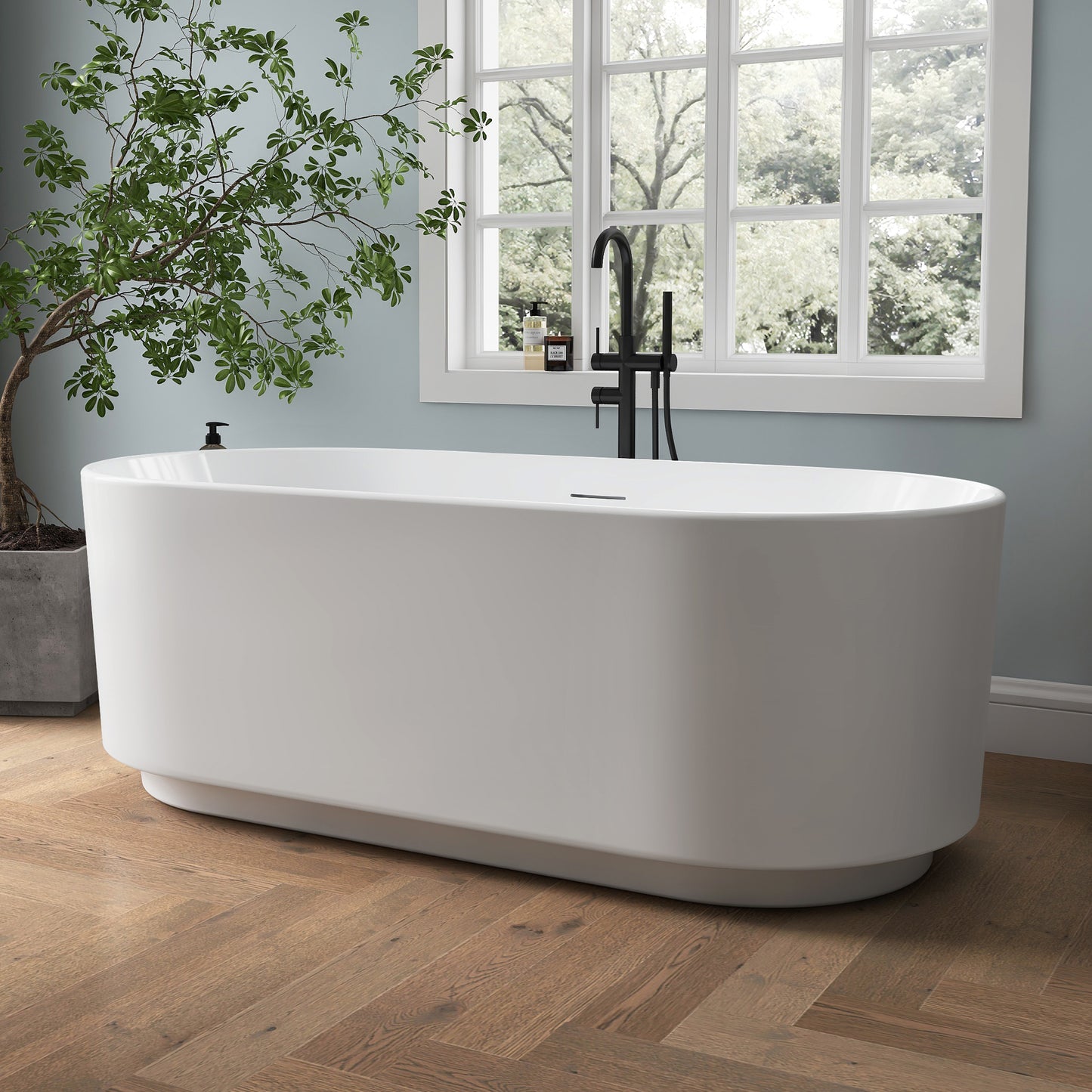 Medunjess 67'' Aria Acrylic Freestanding Tub Freestanding Soaking Bathtub