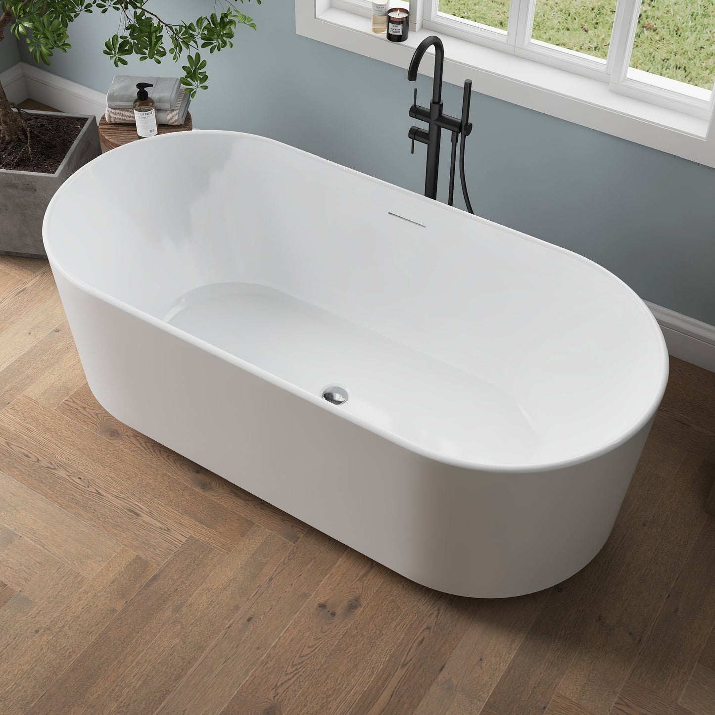 Medunjess 67'' Aria Acrylic Freestanding Tub Freestanding Soaking Bathtub