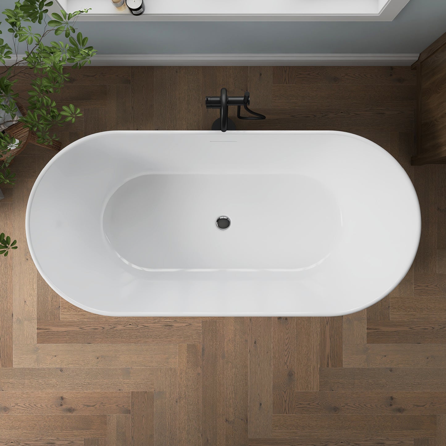 Medunjess 67'' Aria Acrylic Freestanding Tub Freestanding Soaking Bathtub