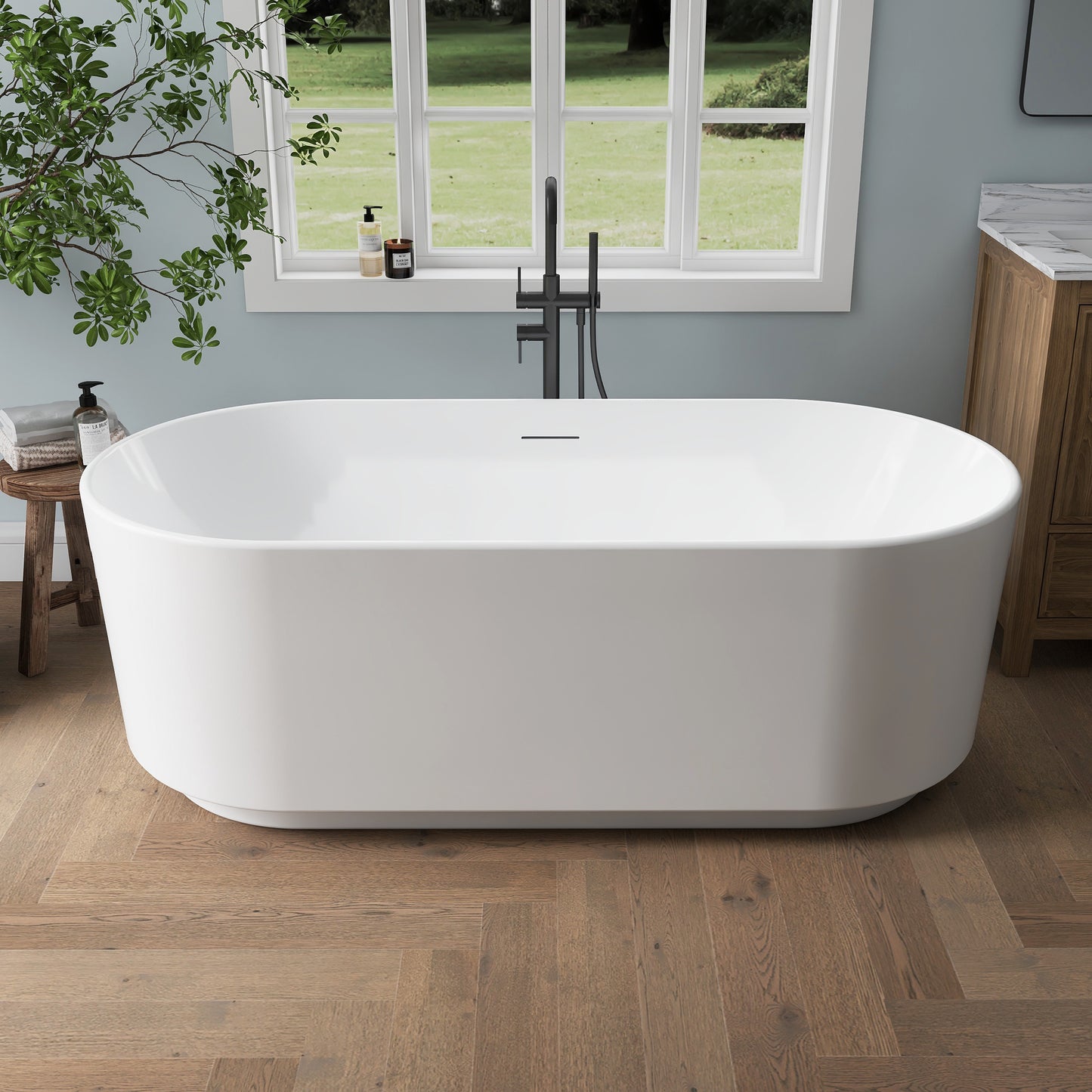 Medunjess 67'' Aria Acrylic Freestanding Tub Freestanding Soaking Bathtub