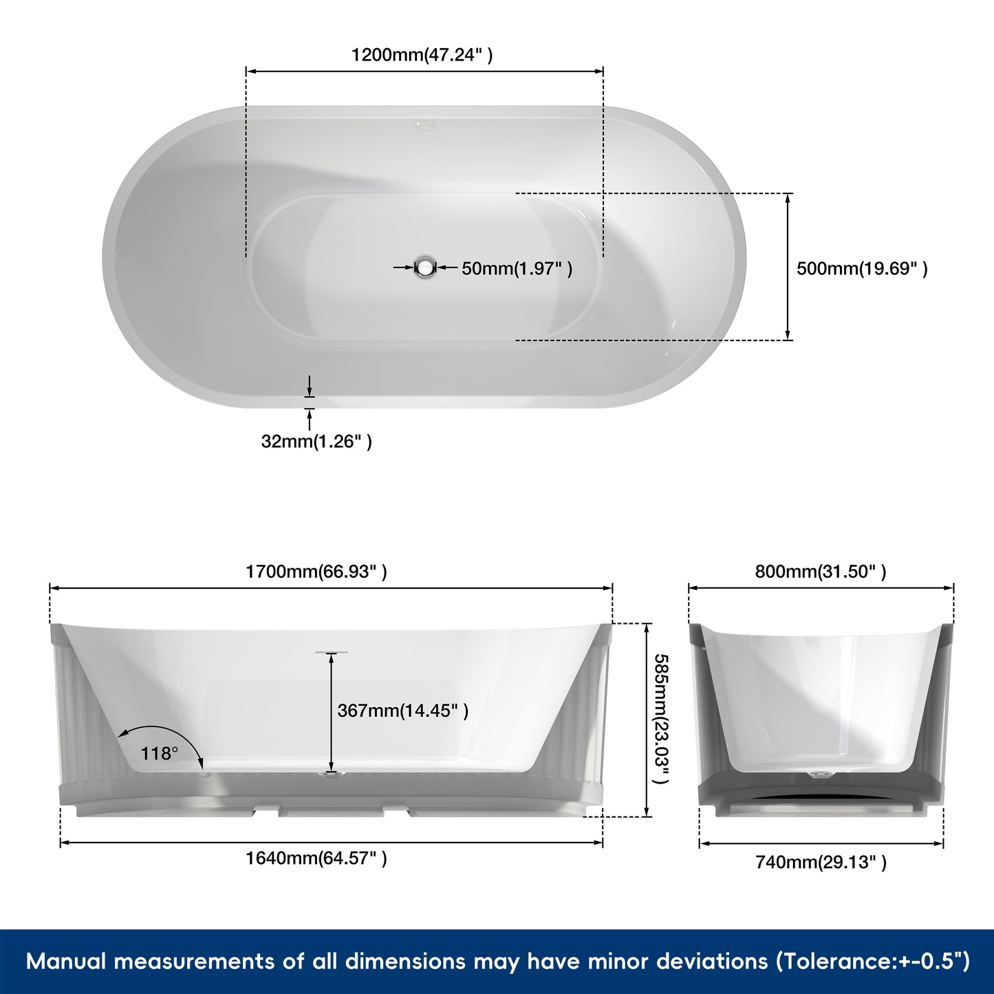 Medunjess 67'' Apollo Freestanding Acrylic Tub Deep Soaking Bathtub