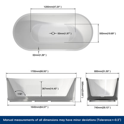 Medunjess 67'' Apollo Freestanding Acrylic Tub Deep Soaking Bathtub