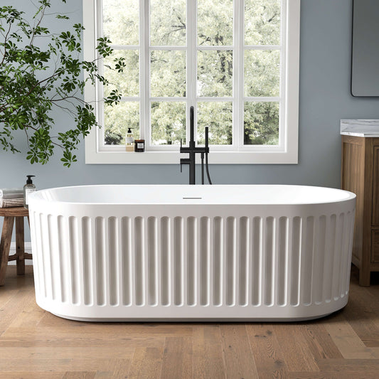 Medunjess 67'' Flux Freestanding Tub Deep Soaking Acrylic Bathtub