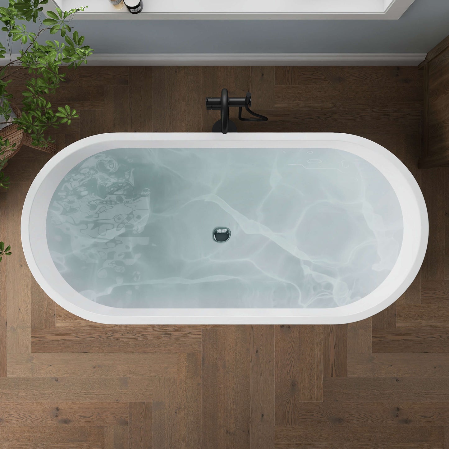 Medunjess 67'' Flux Freestanding Tub Deep Soaking Acrylic Bathtub