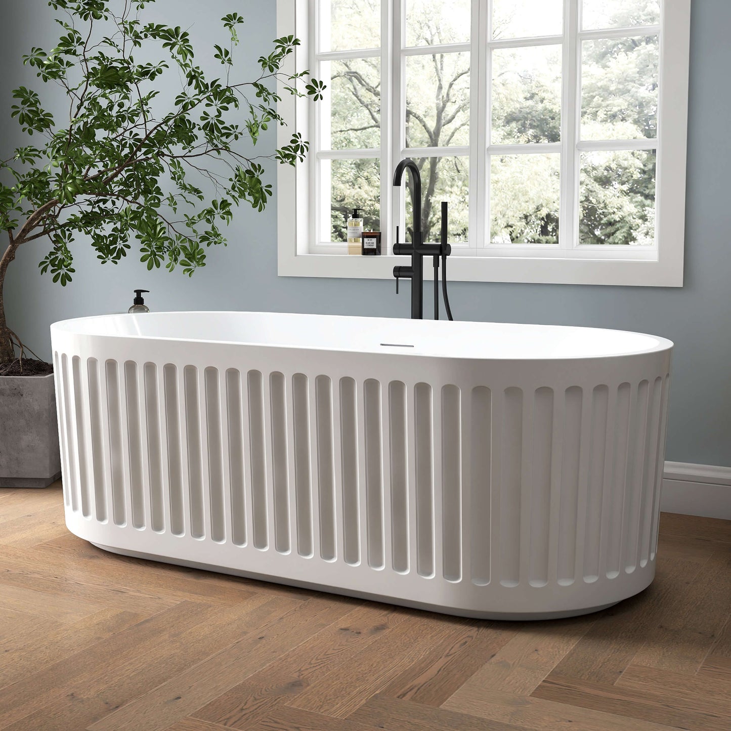 Medunjess 67'' Flux Freestanding Tub Deep Soaking Acrylic Bathtub