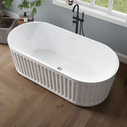 Medunjess 67'' Flux Freestanding Tub Deep Soaking Acrylic Bathtub