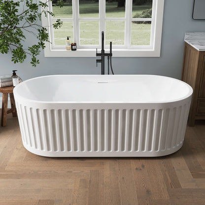 Medunjess 67'' Flux Freestanding Tub Deep Soaking Acrylic Bathtub