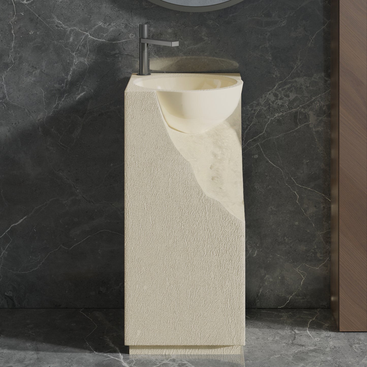 Medunjess 15.5"x34.2" Modern Faceted Stone Pedestal Bathroom Sink