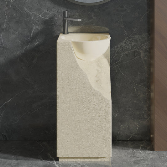 Medunjess 15.5"x34.2" Modern Faceted Stone Pedestal Bathroom Sink