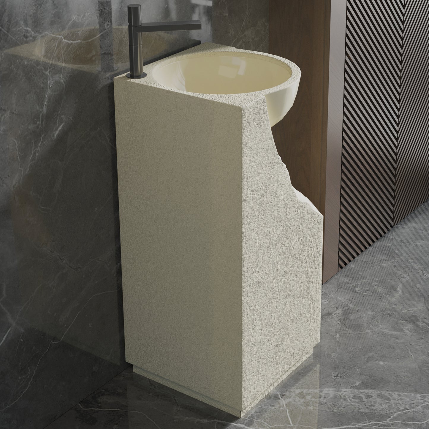 Medunjess 15.5"x34.2" Modern Faceted Stone Pedestal Bathroom Sink