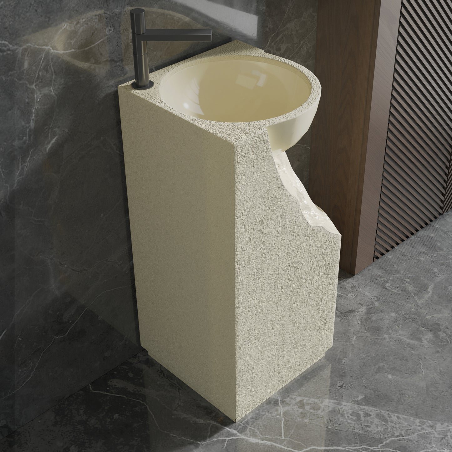 Medunjess 15.5"x34.2" Modern Faceted Stone Pedestal Bathroom Sink