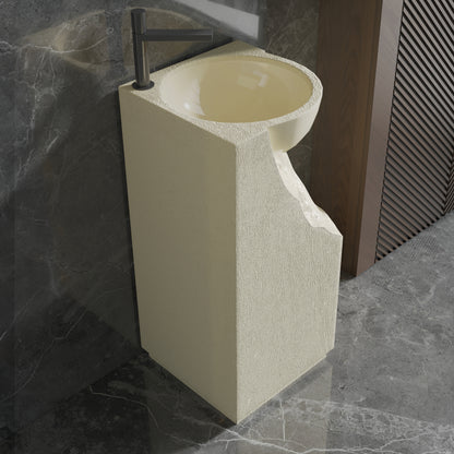 Medunjess 15.5"x34.2" Modern Faceted Stone Pedestal Bathroom Sink