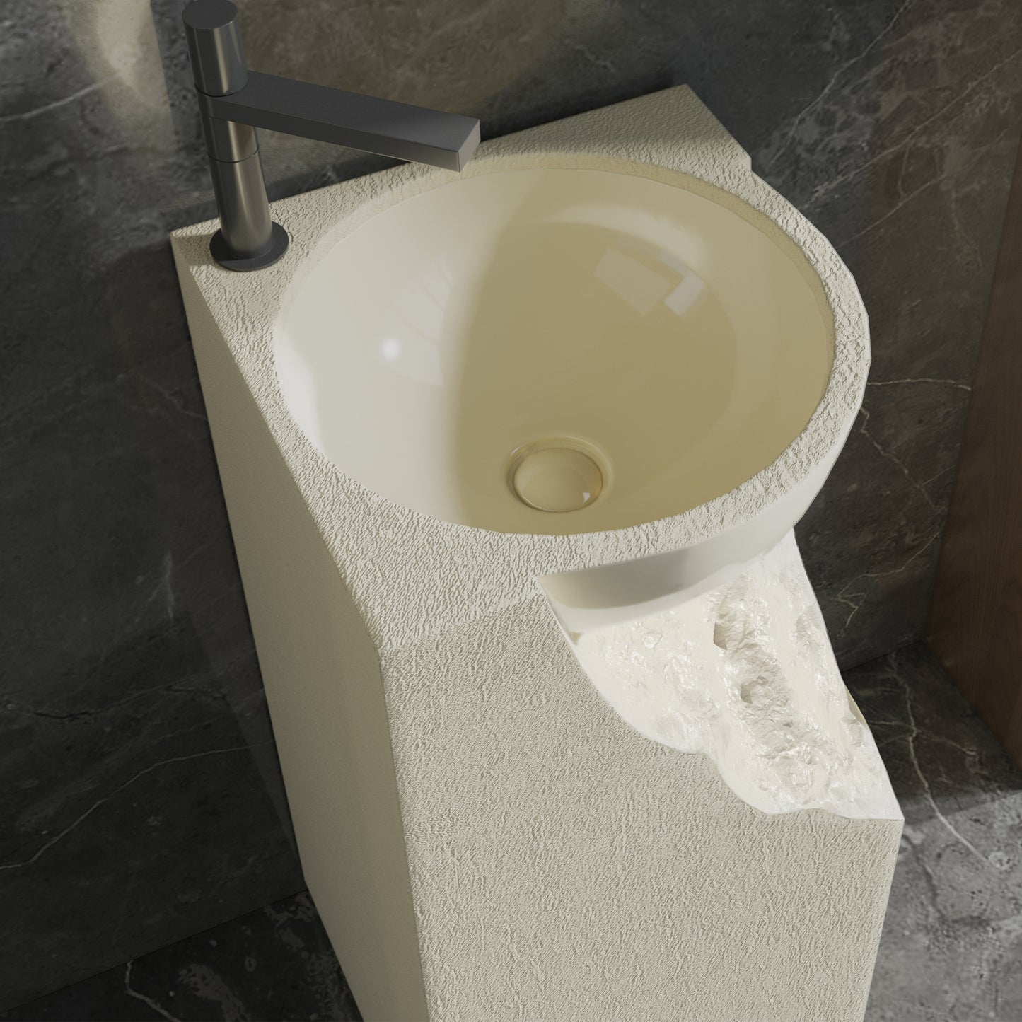 Medunjess 15.5"x34.2" Modern Faceted Stone Pedestal Bathroom Sink