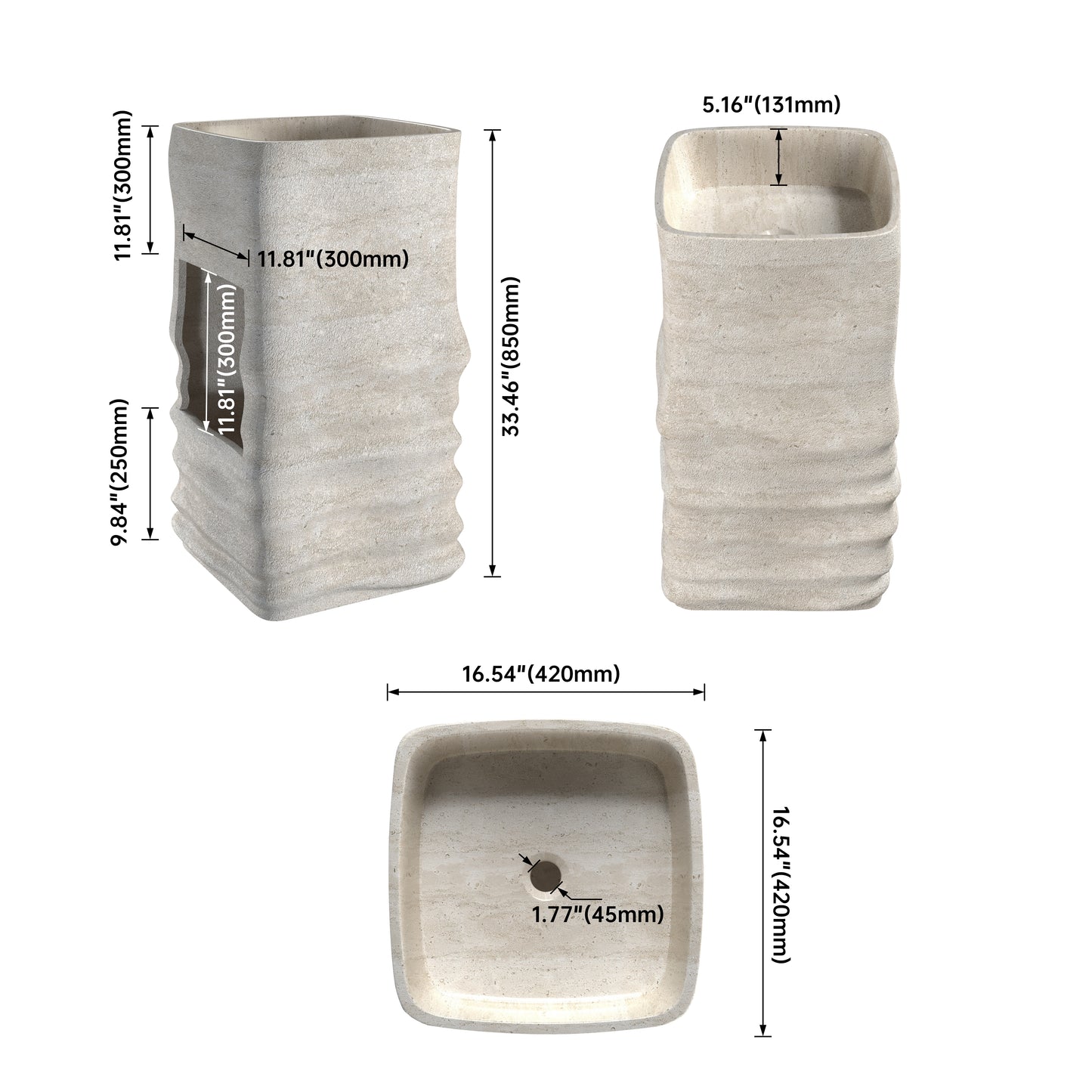 Medunjess 16.5"x33.4" Modern Sculptural Fold Pedestal Bathroom Sink